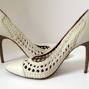 Tracy Reese Woven Wicker Stilletto Heels in Ivory